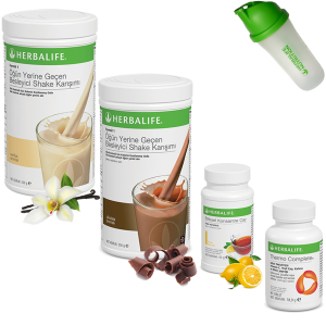 Enerjik ve Pozitif Herbalife Ürünleri: Vanilya ve Çikolata Shake, Çay Limon, Thermo Complete ve Shaker