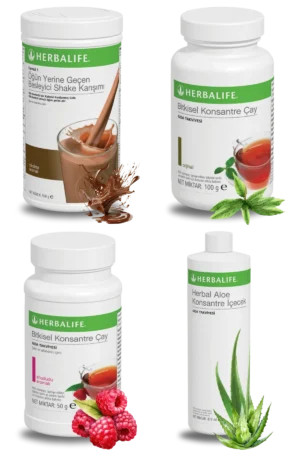 Herbalife Ürünleri Shake Çikolatalı + Çay 100gr Klasik + Çay Ahududu Aromalı + Aloe Vera