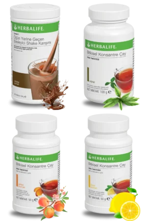Herbalife Ürünleri Shake Çikolatalı + Çay 100gr Klasik + Çay Şeftali Aromalı + Çay Limon Aromalı