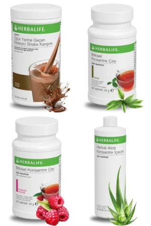 Herbalife Ürünleri Shake Çikolatalı + Çay 50gr Klasik + Çay Ahududu Aromalı + Aloe Vera