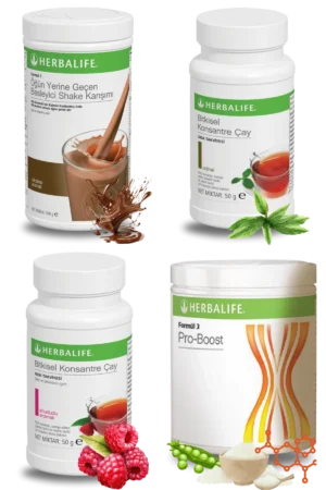 Herbalife Ürünleri Shake Çikolatalı + Çay 50gr Klasik + Çay Ahududu Aromalı + Pro-Boost