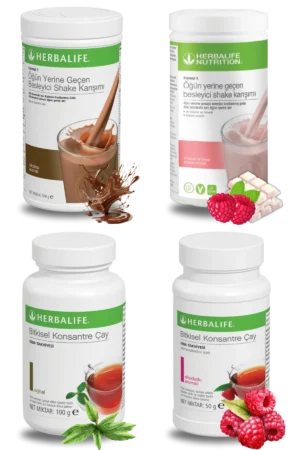 Herbalife Ürünleri Shake Çikolatalı + Shake Ahududu ve Beyaz Çikolatalı + Çay 100gr Klasik + Çay Ahududu Aromalı