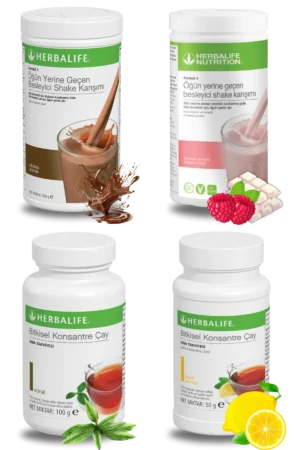 Herbalife Ürünleri Shake Çikolatalı + Shake Ahududu ve Beyaz Çikolatalı + Çay 100gr Klasik + Çay Limon Aromalı