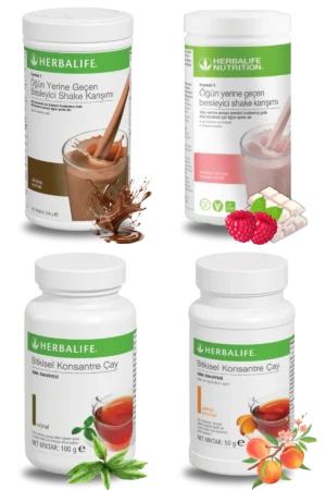 Herbalife Ürünleri Shake Çikolatalı + Shake Ahududu ve Beyaz Çikolatalı + Çay 100gr Klasik + Çay Şeftali Aromalı