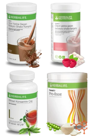Herbalife Ürünleri Shake Çikolatalı + Shake Ahududu ve Beyaz Çikolatalı + Çay 100gr Klasik + Pro-Boost