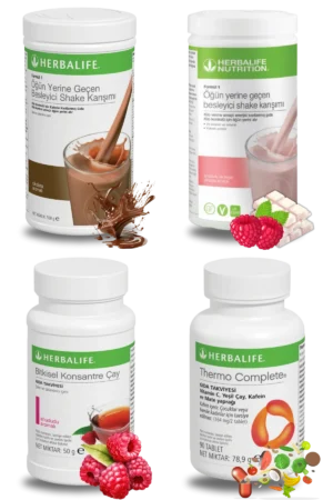 Herbalife Ürünleri Shake Çikolatalı + Shake Ahududu ve Beyaz Çikolatalı + Çay Ahududu Aromalı + Thermo Complete