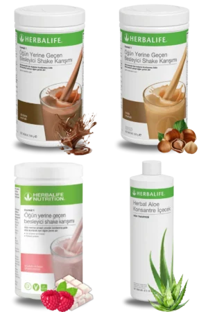 Herbalife Ürünleri Shake Çikolatalı + Shake Fındıklı + Shake Ahududu ve Beyaz Çikolatalı + Aloe Vera