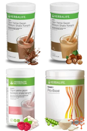 Herbalife Ürünleri Shake Çikolatalı + Shake Fındıklı + Shake Ahududu ve Beyaz Çikolatalı + Pro-Boost