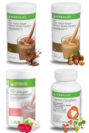 Herbalife Ürünleri Shake Çikolatalı + Shake Fındıklı + Shake Ahududu ve Beyaz Çikolatalı + Thermo Complete