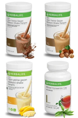 Herbalife Ürünleri Shake Çikolatalı + Shake Fındıklı + Shake Muzlu + Çay 100gr Klasik