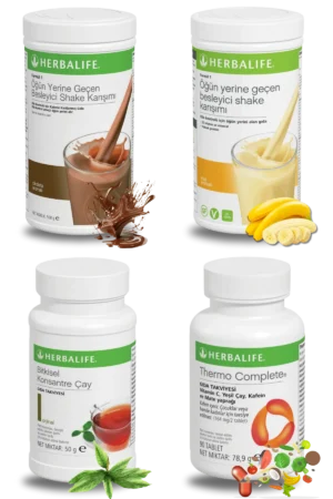 Herbalife Ürünleri Shake Çikolatalı + Shake Muzlu + Çay 50gr Klasik + Thermo Complete