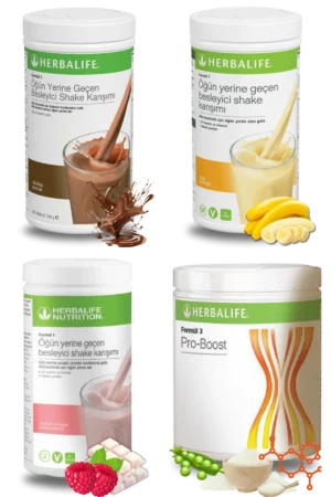 Herbalife Ürünleri Shake Çikolatalı + Shake Muzlu + Shake Ahududu ve Beyaz Çikolatalı + Pro-Boost