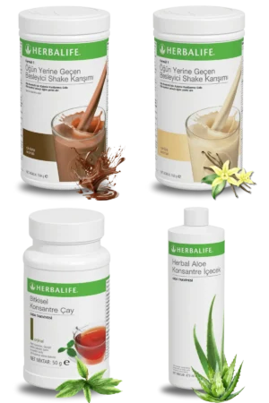 Herbalife Ürünleri Shake Çikolatalı + Shake Vanilyalı + Çay 50gr Klasik + Aloe Vera