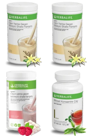 Herbalife Ürünleri Shake Vanilyalı (2 adet) + Shake Ahududu ve Beyaz Çikolatalı + Çay 100gr Klasik