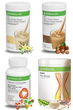 Herbalife Ürünleri Shake Vanilyalı + Shake Fındıklı + Thermo Complete + Pro-Boost
